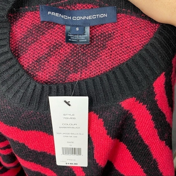 French Connection TIGER JACQUARD CREW NECK SWEATER. Pink and black. Winter warm - Picture 12 of 13
